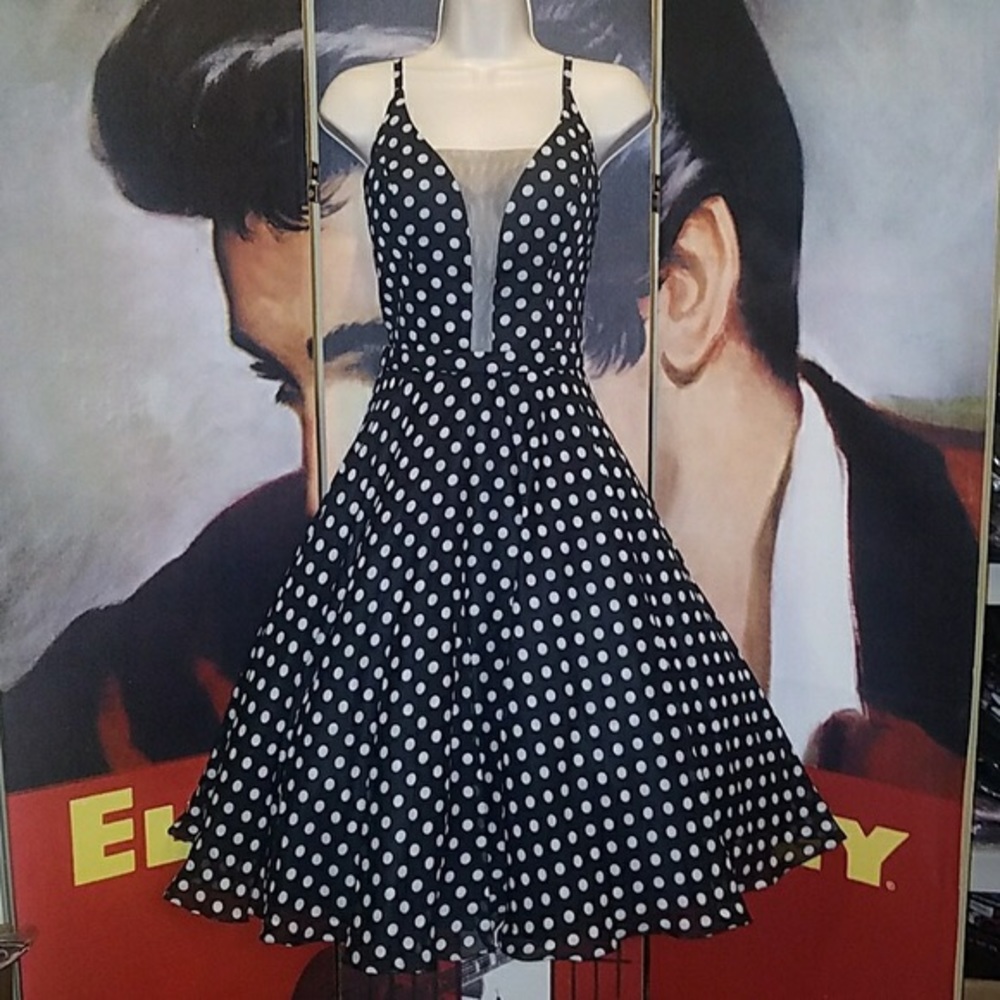 Tatyana polka dot swing dress w plunge